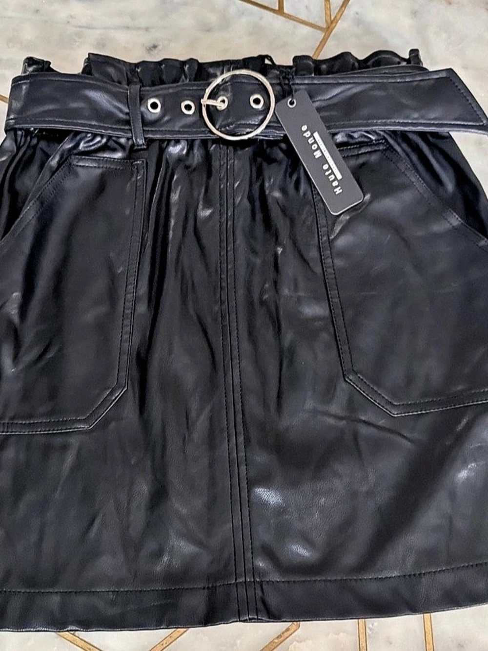 Hate More Black Faux Leather Mini Skirt Size Medium NWT